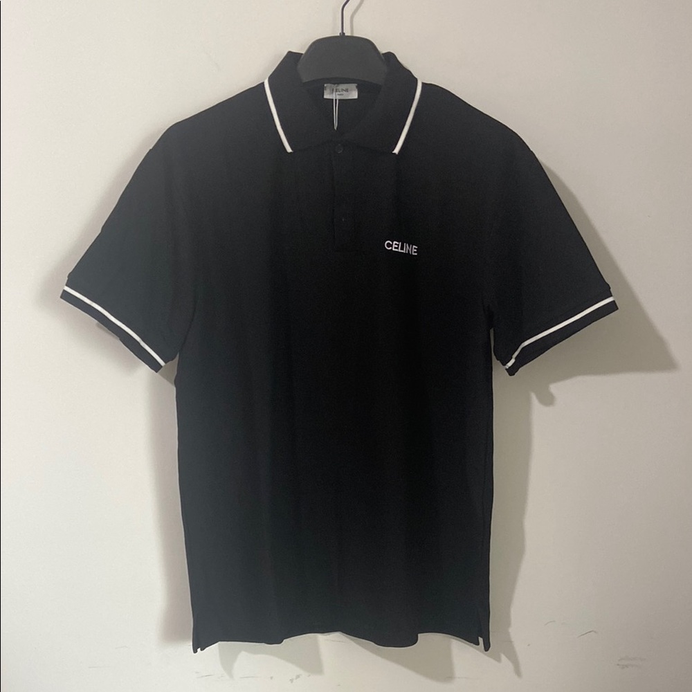 Celine Logo Embroidered Cotton Piqué Polo Shirt